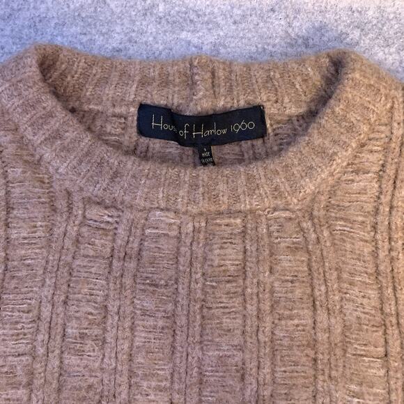 House Of Harlow 1960 Sloane Cropped Cable Sweater In Tan Size Small - Picture 4 of 7